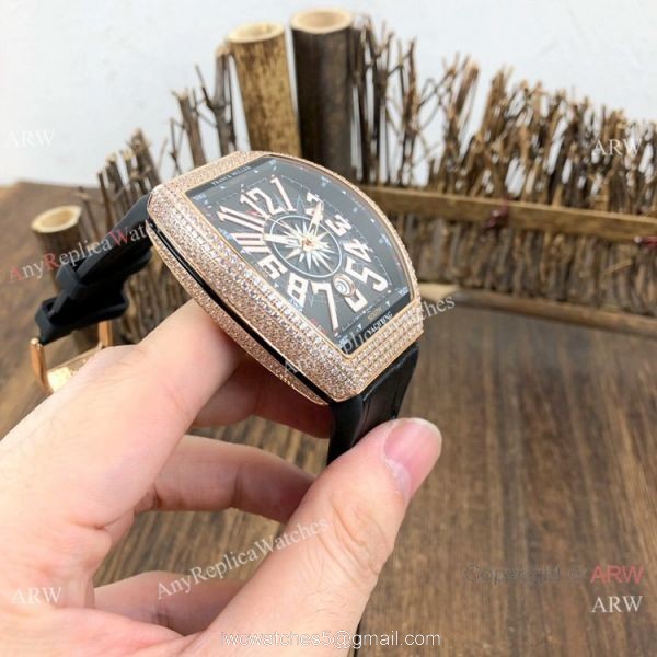Copy Franck Muller Geneve Vanguard Diamond Watch Rose Gold Black Dial 3