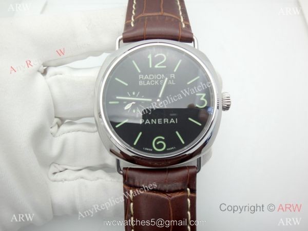Panerai PAM183 Black Seal Watch SS Brown Leather Strap 3