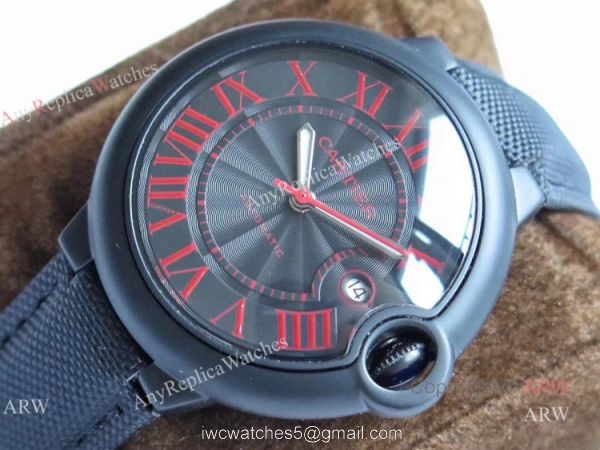 TW Factory Faux Cartier Ballon Bleu 42mm All Black Watch With Red Markers 3