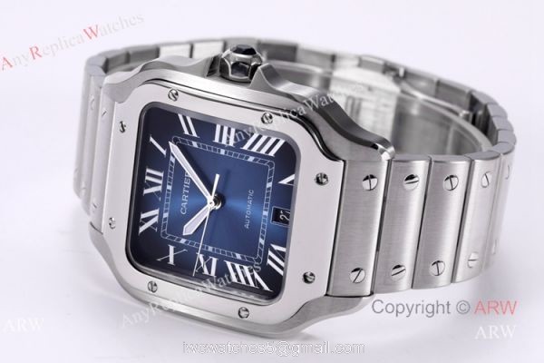 BV Factory 1:1 Copy Cartier Santos Mens Watch Cartier Santos Blue Dial Steel Watches 3