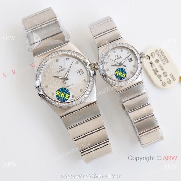 Swiss Quality Omega Constellation Double Eagle Couple Watch 2-Tone Rose Gold Diamond Bezel 3