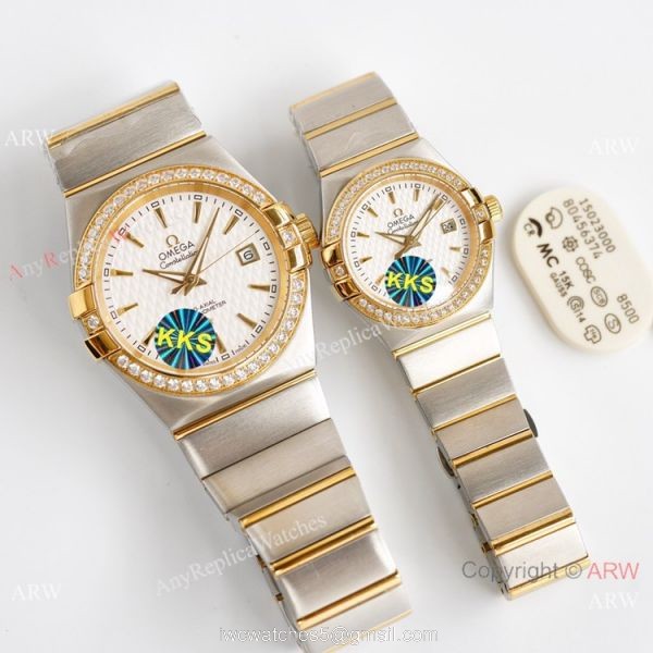 Swiss Quality Replica Omega Double Eagle Constellation Couple Watch Diamond Bezel New Face 3