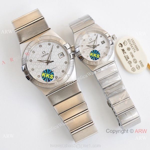 Swiss Quality Omega Double Eagle Couple Watches Copy 2-Tone Champagne Dial 3