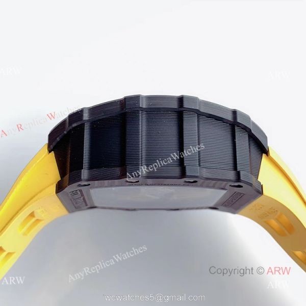KV Factory V2 Upgraded Carbon Richard Mille RM011 Yellow Rubber Band Replica Watches For Sale 3