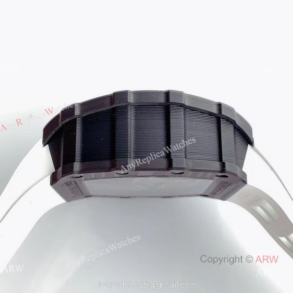KV Factory V2 Upgraded Carbon Richard Mille Skeleton RM011 White Rubber Band Replica Watches 3