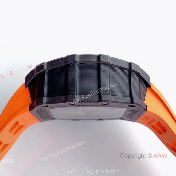 KV Factory V2 Upgraded Knockoff Richard Mille RM011 Orange Rubber Band Carbon Watch 3