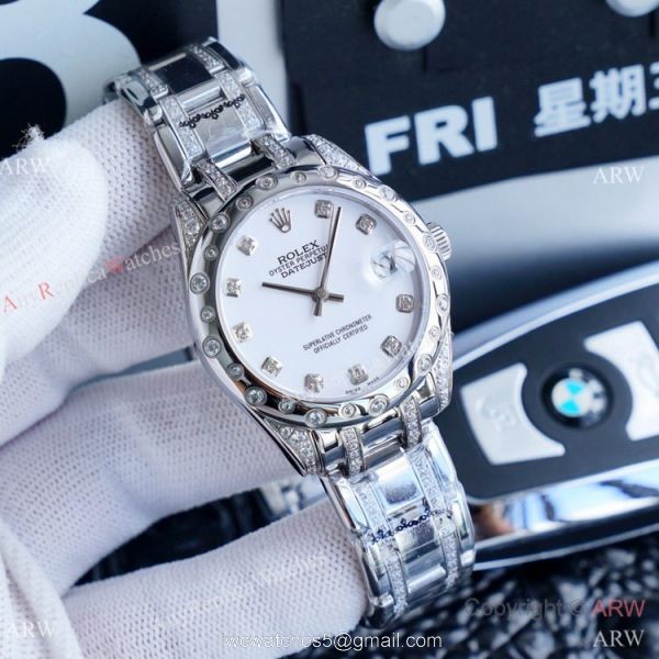Rolex Lady Masterpiece Stainless Steel Blue Diamond Dial Watches 34mm Clone Rolex Datejust Watch 3