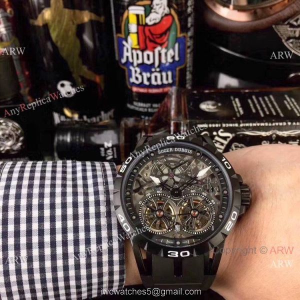 Copy Roger Dubuis Excalibur Skeleton Double Flying Tourbillon Watch SS Case 3