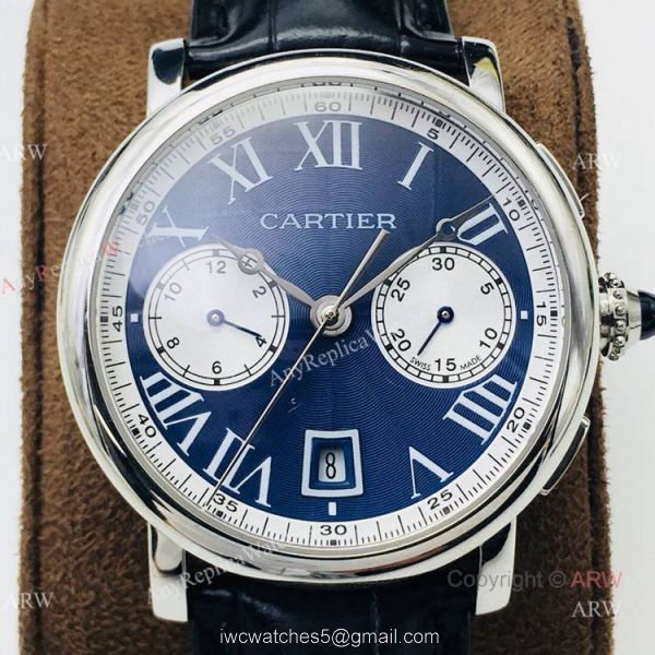 (GZF) 1:1 Quality Cartier Watch Copy Ronde De Cartier Blue Dial Chronograph Watch 40mm 3