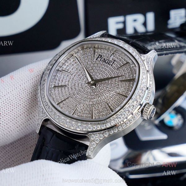 Swiss Grade Replica Piaget Diamond Watch Piaget Black Tie Diamond Watch 42mm 3