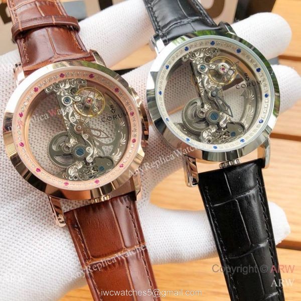 New Copy Corum Bridge Transparent Dial Rose Gold Corum Watch Diamond Inner 3