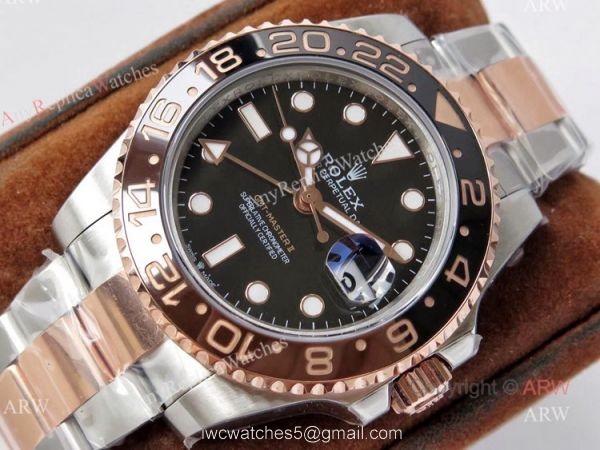 Best VR Factory Replica Rolex GMT Root Beer Real 18k Two Tone Rose Gold Swiss Watch 3
