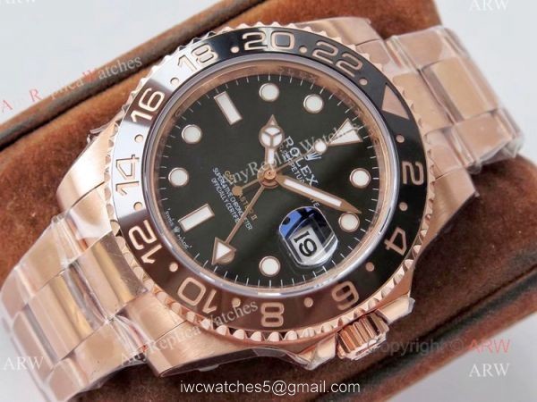 VR Factory Max Version Rolex GMT Root Beer Real 18k Rose Gold Swiss Replica Watch 3