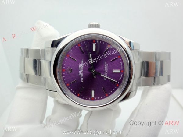 Copy Rolex Oyster Perpetual Purple Dial Stainless Steel Watch 39MM 3