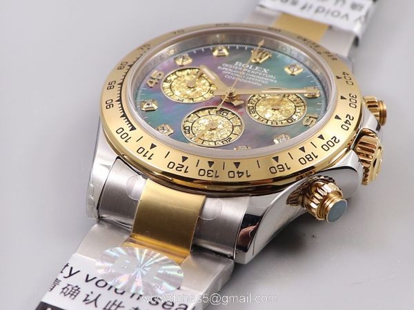 New Two Tone Daytona Rolex Replica Watches Mother Of Pearl Diamond Dial 3