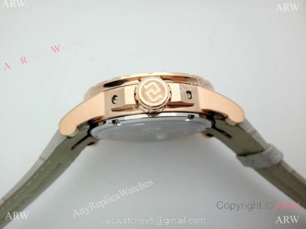 Copy Roger Dubuis Excalibur Flying Tourbillon Watch Rose Gold Gray Leather Strap 3