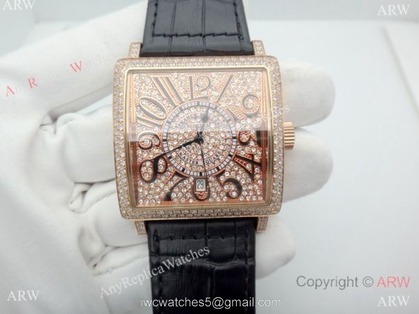 Replica Franck Muller Master Square Watch Rose Gold Full Diamond Automatic 3