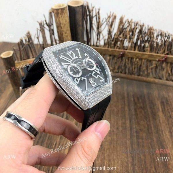 Best Replica Franck Muller Vanguard Chronograph Men Watch SS Diamond Case Black Dial 3