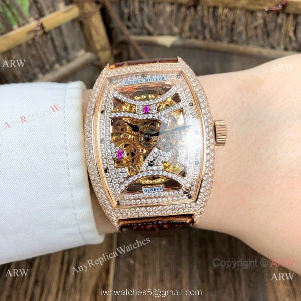 Copy Franck Muller Geneve Skeleton Watch Rose Gold Diamond 3