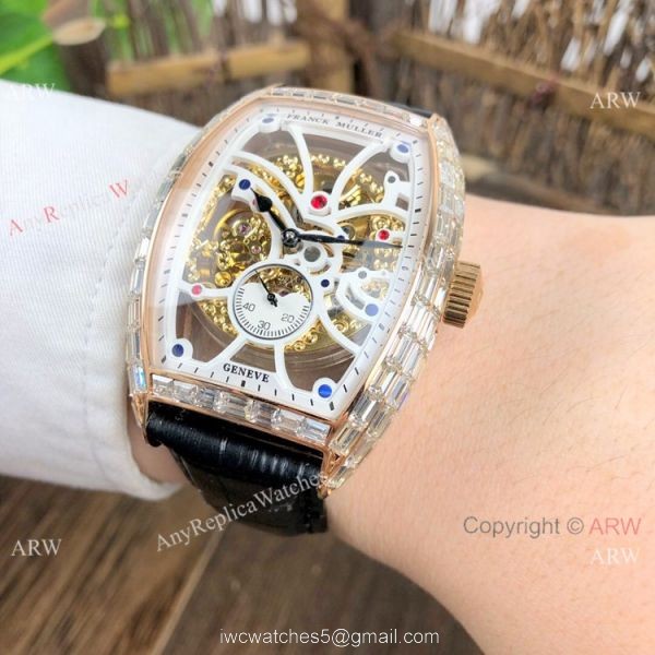 New Copy Franck Muller Cintree Curvex Skeleton Diamond Baguette Watches 3