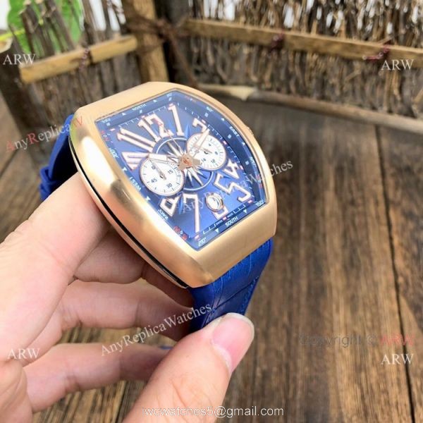 Fake Franck Muller Yachting Chronograph Men Watch Rose Gold and Blue 3