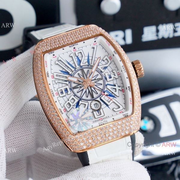 Clone Franck Muller Vanguard Yachting Silver Diamond Watches Automatic 3