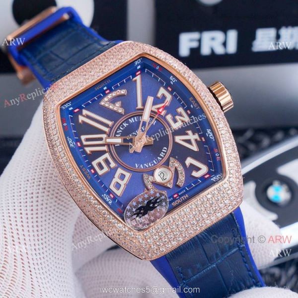 Best Replica Franck Muller Vanguard Yachting v45 Diamond Rose Gold Dial Watches 3