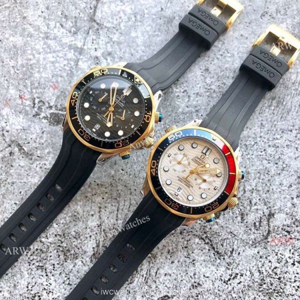 Replica Omega Seamaster 300m Watches Two Tone Blue Chronograph Omega Clone Watch 3