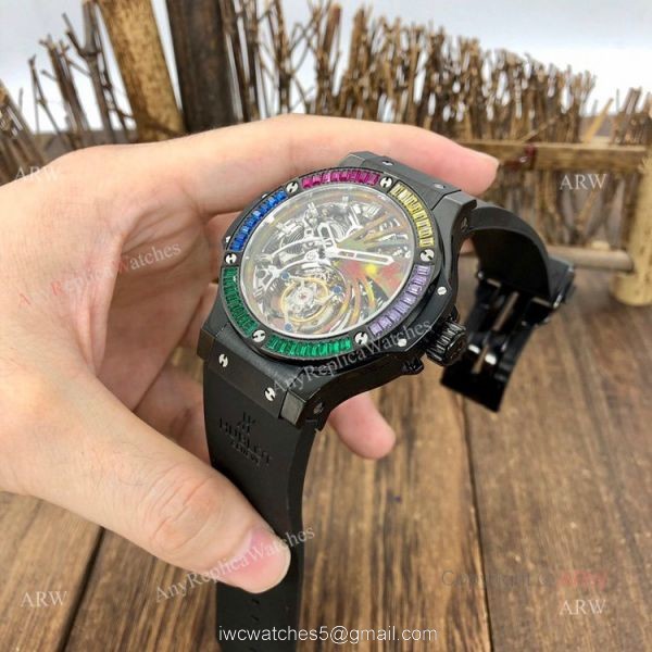 1:1 Swiss Replica Hublot Tourbillon Skeleton Big Bang Black Rainbow Watch 3