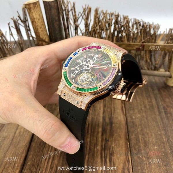 1:1 Quality Replica Hublot Tourbillon Skeleton Rose Gold Rainbow Watch 3