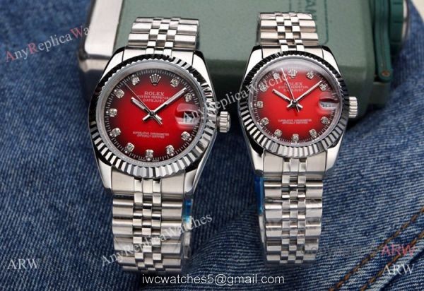 Clone Rolex Datejust Red Dial Stainless Steel Jubilee Watches 3