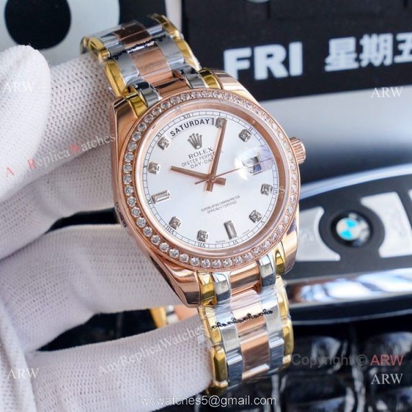 High Quality Replica Rolex Oyster Perpetual Day-Date Watch Rose Gold Meteorite Dial 3
