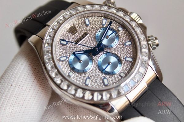 SWISS 7750 Rolex Daytona Rubber Band Diamond Dial with Ice Blue Subdials 3