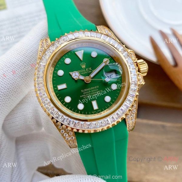 AAA Replica Rolex Submariner Diamond Watches SS Black Rubber Strap 3