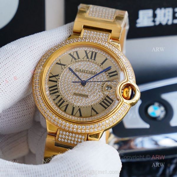 1:1 Copy Best Cartier Ballon Bleu Gold Watch Fully Iced Out Cartier Watch 3