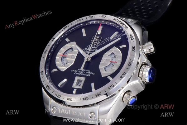 Black Tag Heuer Carrera Automatic Asia 7750 Replica Watches For Men 3