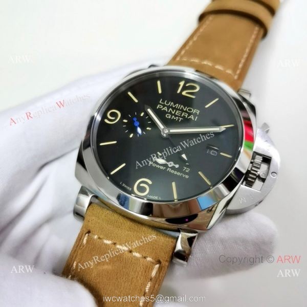 Panerai Luminor GMT PAM1321 Stainless Steel Brown Leather Strap Watch 3