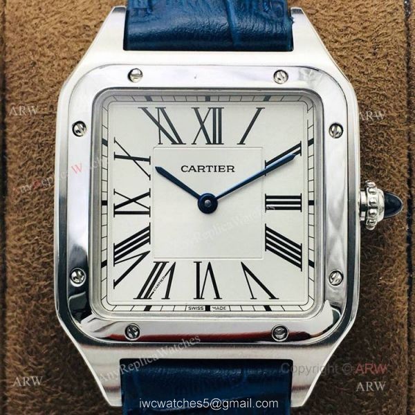 Swiss Replica Cartier Santos Dumont Blue Leather Watch New Cartier Watches 3