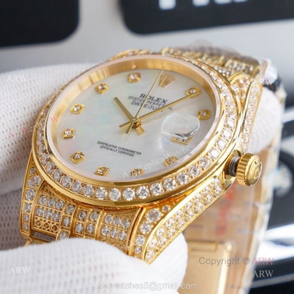 Gold Rolex Oyster Perpetual Datejust With Diamonds 41mm Replica Watch 3