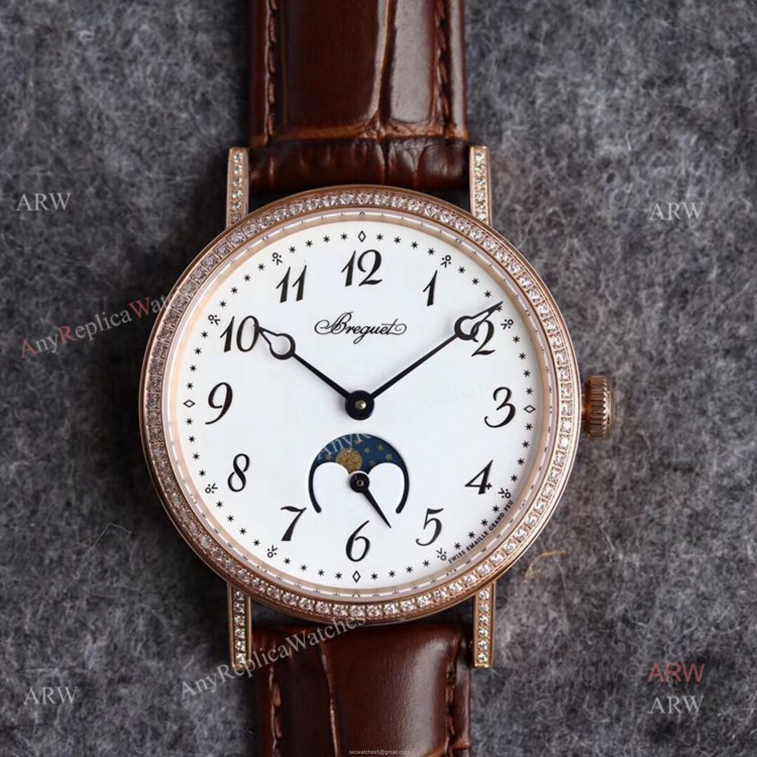 Replica Breguet Classique Rose Gold White Arabic Dial Moonphase Watch 40mm 3