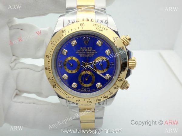 Best Replica Rolex Daytona Two Tone Blue Diamond Dial 40mm Watch 3