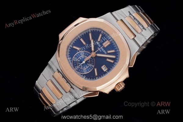 New Swiss Replica Patek Philippe Nautilus 5980 Rose Gold Blue Chronograph Watch 3
