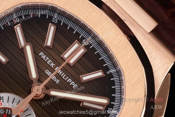 3K V2 Swiss Replica 5980 Patek Philippe Nautilus Rose Gold Brown Dial Chronograph Watch 3