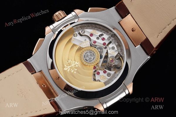New Patek Philippe Nautilus Rose Gold And Silver Blue Dial Chronograph Swiss Replica Watches 3