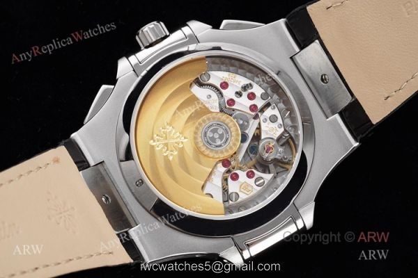 New Patek Philippe Nautilus 5980 Black Dial Black Leather Strap Swiss Made Replica Watch 3