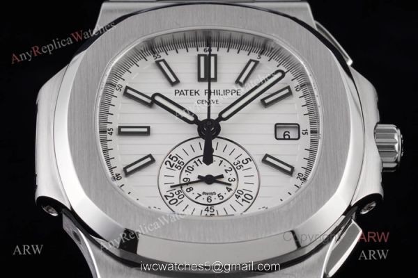 New Swiss Replica Patek Philippe Nautilus Silver Case White Dial Chronograph Watch 3