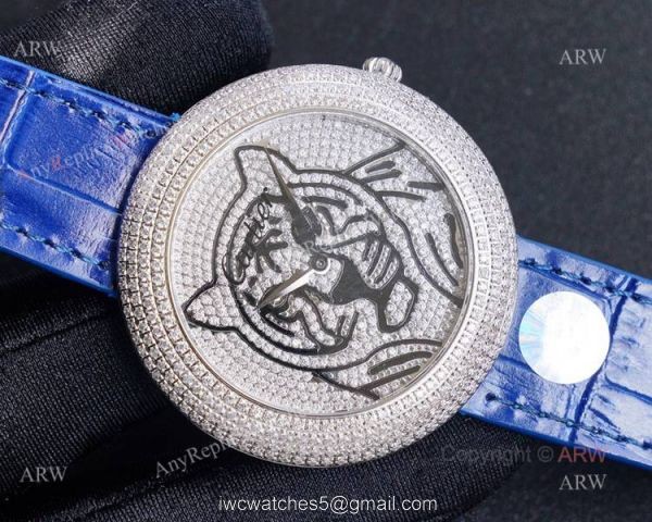 High Quality Replica Diamond Cartier Panth?Re Watch With Cartier Blue Leather Strap 3