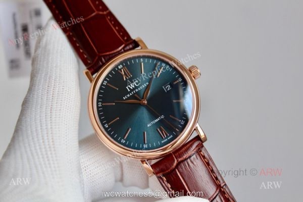 High Quality IWC Portofino Rose Gold Blue Dial Automatic Replica Watch 3