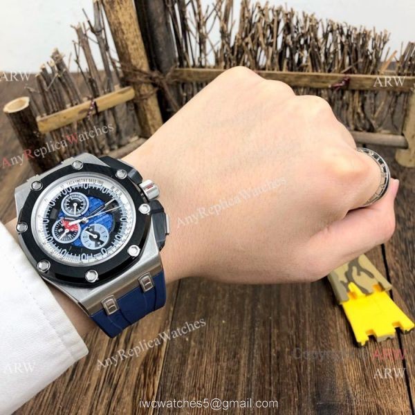Best Replica Audemars Piguet Automatic Watch SS Blue Rubber Strap 3