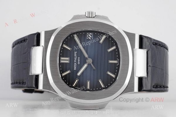 Swiss Replica Patek Philippe Nautilus Dark Blue Dial Silver Case Automatic Watch 3